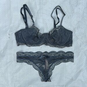 Victoria's Secret Charcoal Lace Bra and Panty Set